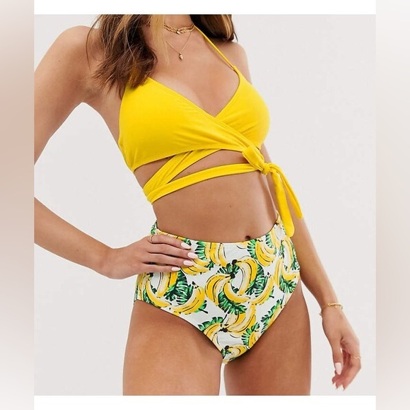 VERO MODA Banana Print High Waisted Bikini Swim Bottoms Size L (12) NWT - Picture 8 of 8